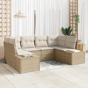 Conjunto de Sofá de Jardim de 6 Peças com Almofadas em Rattan Bege