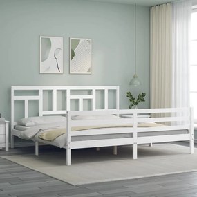 Estrutura de cama com cabeceira 200x200cm madeira maciça branco