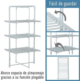 HOMCOM Varal Elétrico Dobrável 3 níveis Secador de roupa com 30 barras de alumínio quente 73x67x144cm