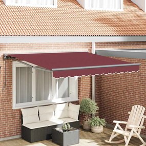 vidaXL Toldo Retrátil Manual Vermelho Borgonha 300x250 cm Poliéster