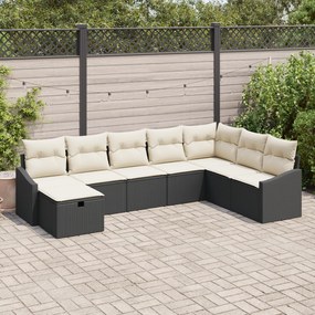 Conjunto de Sofá de Jardim de 8 peças com Almofadas Pretas de Vime PE