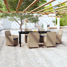 vidaXL 7 pcs conjunto de jantar para jardim com almofadões castanho