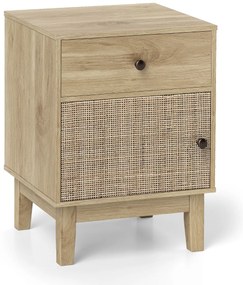 Mesa de cabeceira, Mesa apoio em rattan moderna 40 x 39 x 55 cm com gaveta e armário Boho com pés em madeira maciça para quarto Natural