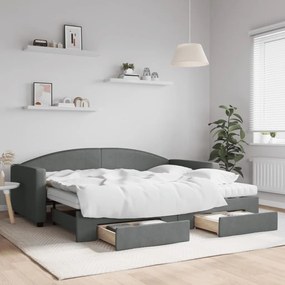 vidaXL Sofá-cama c/ gavetão e gavetas 90x200 cm tecido cinzento-escuro