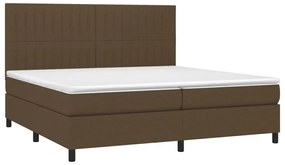 Cama box spring c/ colchão/LED 200x200cm tecido castanho-escuro