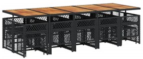 15 pcs conjunto de jantar p/jardim com almofadões vime PE preto