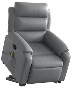 Poltrona massagens reclinável elevatória couro artif. cinzento