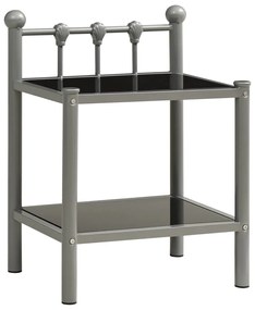Mesa de cabeceira 45x34,5x60,5cm metal e vidro cinzento e preto