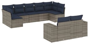 vidaXL 9 pcs conjunto sofás p/ jardim c/ almofadões vime PE cinzento