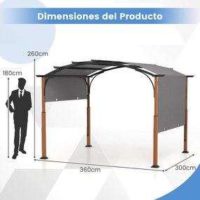 Pérgola de metal em arco retrátil com Toldo retrátil  360 x 300 cm Cinzento
