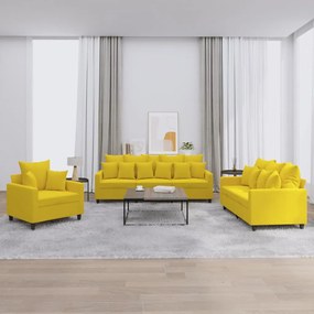 3 pcs conjunto de sofás com almofadões veludo amarelo
