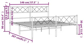 Estrutura de cama com cabeceira e pés 140x200 cm metal preto