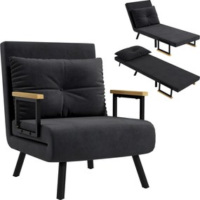 Poltrona convertível 4 em 1 63 L x 73 P x 81 A cm em cama individual com encosto de 5 posições, braços em madeira e almofada, tecido com efeito de vel
