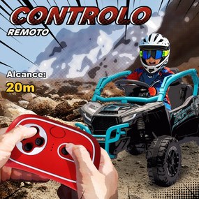 Carro Elétrico para Crianças 12V Kawasaki Teryx KRX 1000 com 2 Motores Faróis e USB 100x64x56 cm Azul
