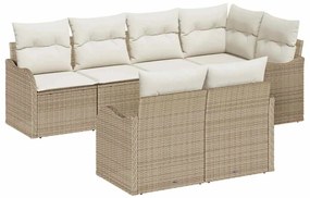 Conjunto de Sofá para Jardim com 7 Peças e Almofadas Bege em Rattan Po