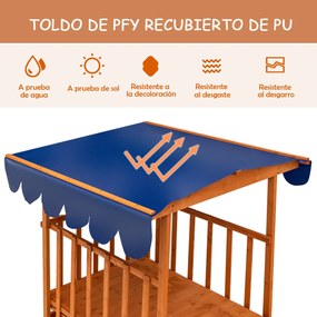 Caixa de Areia Infantil com Casa de Jogos, 110 x 110 x 120 cm, Toldo Impermeável, Natural