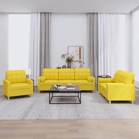 vidaXL 3 pcs conjunto de sofás com almofadas tecido amarelo-claro