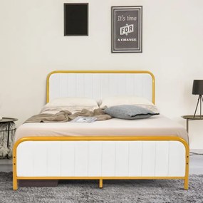 Estrutura de cama básica em metal dourado com suporte de ripas de aço 206 x 141 x 109 cm dourada