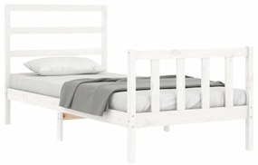 Estrutura de cama com cabeceira 90x190 cm madeira maciça branco