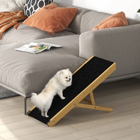 Rampa para Animais de Estimação de Madeira com Altura Ajustável em 4 Níveis para Cães Pequenos e Médios 83,5x35x47,5 cm Natural