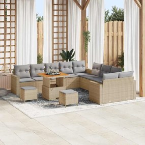 vidaXL Conjunto de Sofá de Jardim de 13 Peças com Almofadas Bege em Rattan Sintético