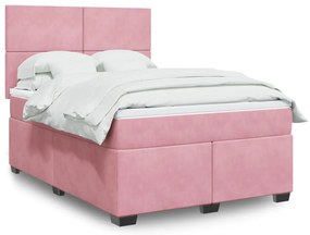 Cama com molas/colchão 160x200 cm veludo rosa