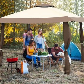 Pérgola 3 x 3 M Pop Up com Telhado de 2 Níveis 2 Tecido Oxford 3 Alturas Ajustáveis para jardim Castanho e Bege