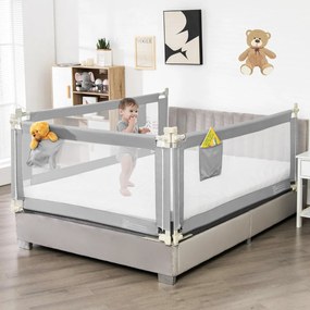 Barra de segurança infantil com grade de cama infantil de 145 cm com cinto de elevação vertical de algodão anticolisão com 24 alturas ajustáveis cinze