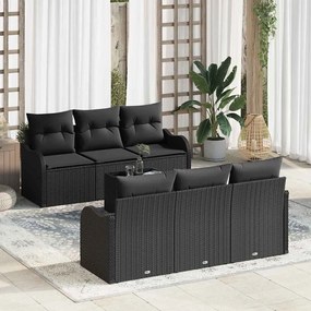 vidaXL Conjunto de Sofá de 7 Peças com Almofadas Preto Polirattan