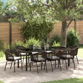 Conjunto de Jantar de Jardim de 9 Peças Castanho Rattan PE