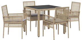 Conjunto de Jantar para Jardim 5 pcs Bege 90 x 90 x 75 cm