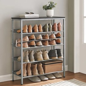 Sapateira com 5 prateleiras em estilo industrial 28 x 75 x 93 cm Prateado + Preto