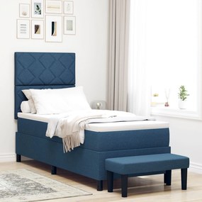 Cama Box Spring com Colchão &amp; Banco Azul 80x200 cm Tecido