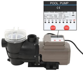 Bomba de piscina com temporizador preto 0,25 HP 8000 L/h