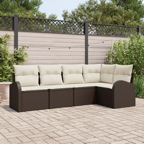 Conjunto de Sofás de 5 Peças para Jardim com Almofadas Castanho Vime P