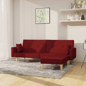 vidaXL Sofá-cama de 2 lugares com apoio de pés tecido vermelho tinto