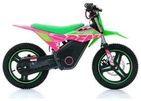 Mini moto elétrica para crianças velocidade até 35Km/h C/Limitador RFN Warrior SX-E500 500W 36V 14/14” Verde e Rosa