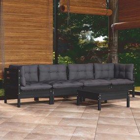 vidaXL 5 pcs conjunto lounge de jardim c/ almofadões pinho maciço