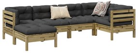 6 pcs conjunto sofás de jardim c/ almofadões pinho impregnado