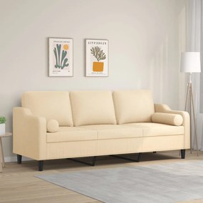 vidaXL Sofá 3 lugares c/ almofadas/almofadões 210 cm tecido cor creme