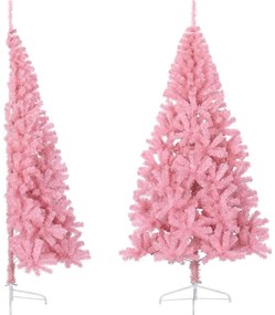 Meia árvore de Natal artificial com suporte 210 cm PVC rosa
