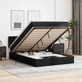 vidaXL Cama otomana com colchões&amp;LEDs 140x200cm couro artificial preto