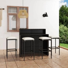 vidaXL 5 pcs conjunto de bar para jardim com almofadões preto