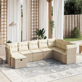 8 pcs conjunto de sofás p/ jardim com almofadões vime PE bege