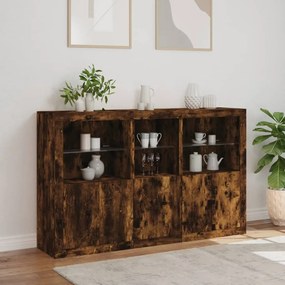 Aparador com luzes LED 162x37x100 cm carvalho fumado