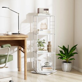 Estante giratória de 4 níveis Torre 360° com estrutura metálica 40 x 40 x 115 cm economiza espaço de canto para escritório, casa, sala, branca