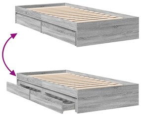 Estrutura de cama c/ gavetas derivados madeira cinza sonoma