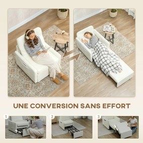 Poltrona-Cama Convertível de 1 Lugar, 85,5 x 72 x 91 cm, Arrumação Escondida, Creme