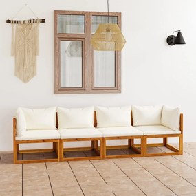 vidaXL Banco de jardim 4 lugares c/ almofadões cor creme acácia maciça