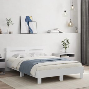 Estrutura de cama com cabeceira e luzes LED 135x190 cm branco